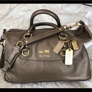 leather coach handbag With Hot Pink Interior